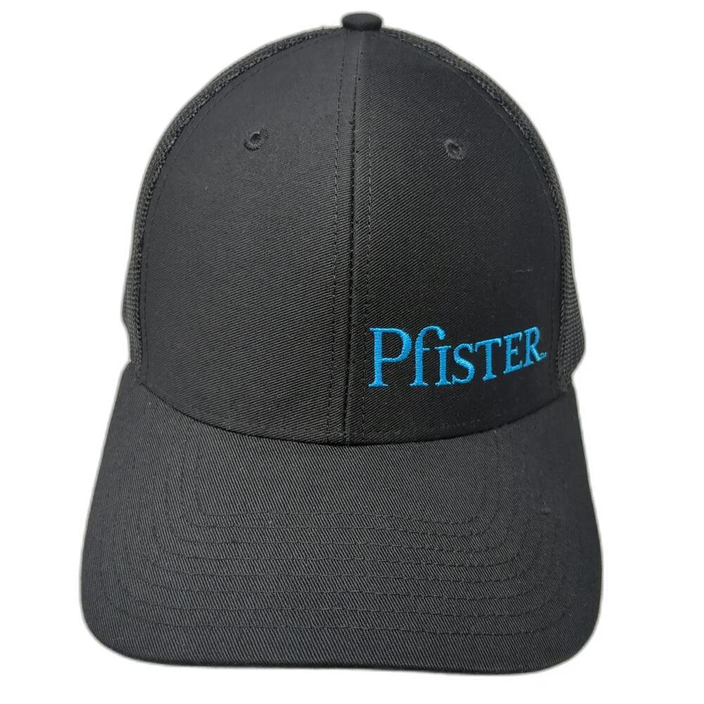 Richardson Trucker Hat Black Blue One Size Mesh Back Snapback Pfister Logo